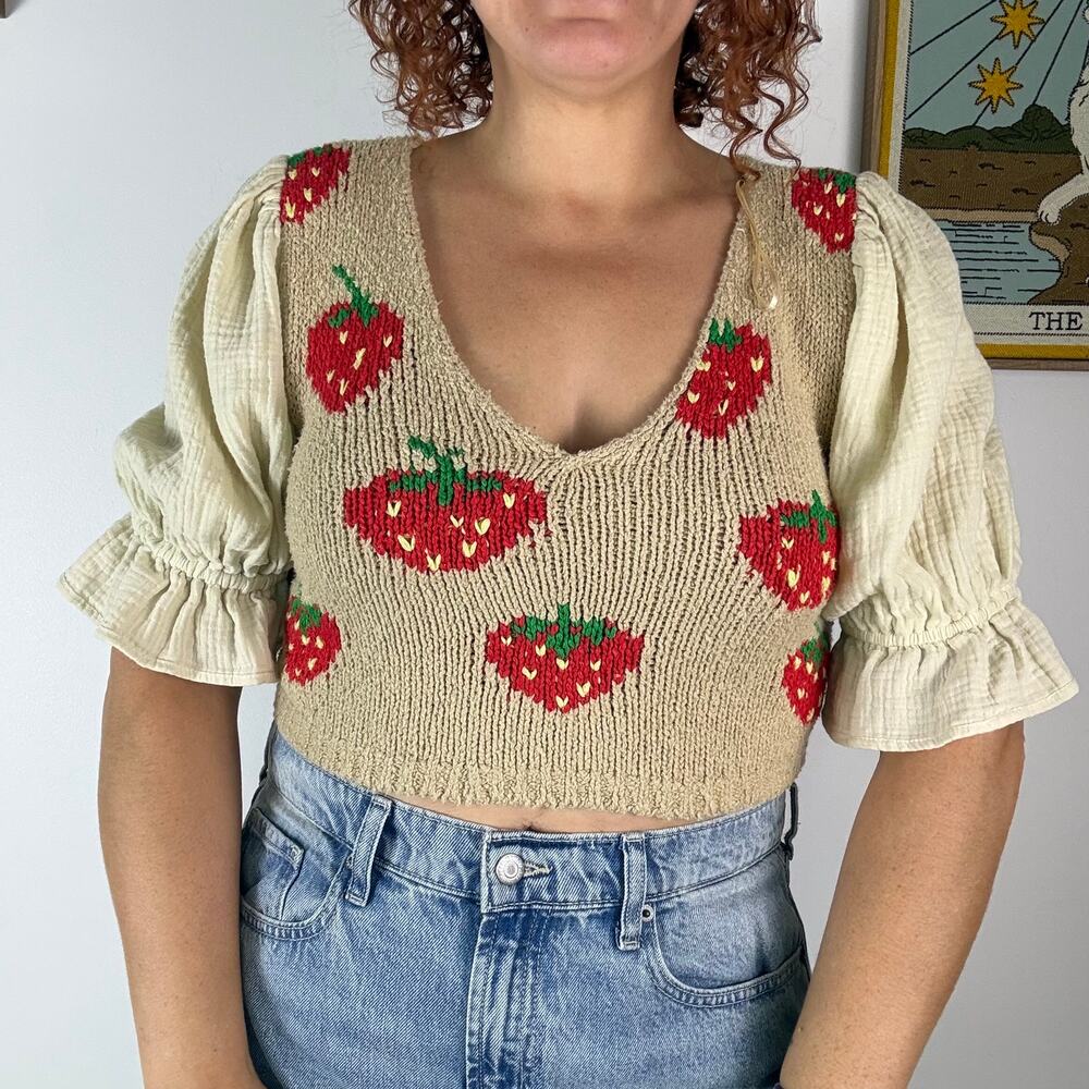 Free People Strawberry Jam Mixed Media Top Small